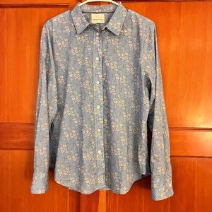 J.Crew x Liberty Size 12 Slim Fit Button-Down Shirt Blue White Ditsy Floral